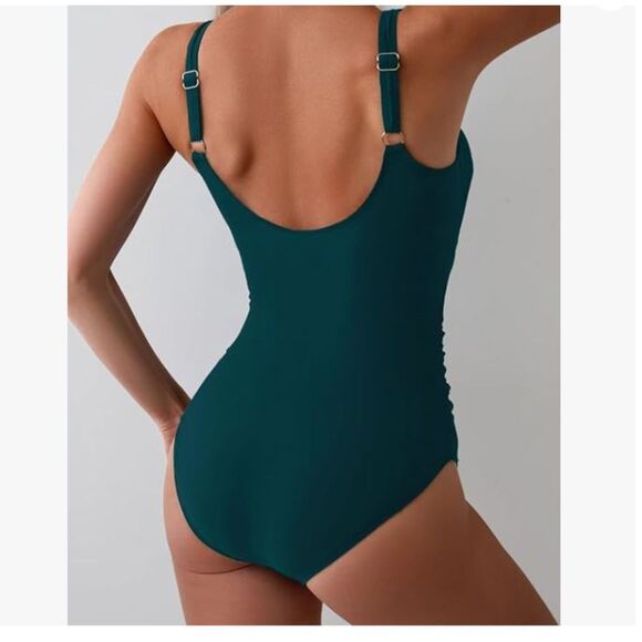 Eomenie Swimsuit XL Teal 1-Piece Cut Out Monokini NWT Adjustable Straps - Picture 2 of 6